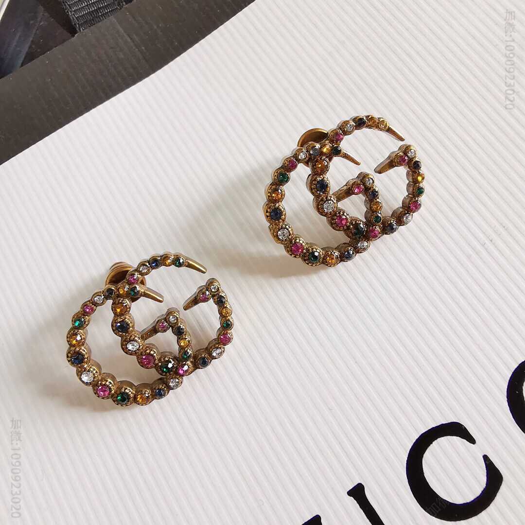古驰 专柜新款 Gucci 双G镶钻耳环双G镶钻耳环