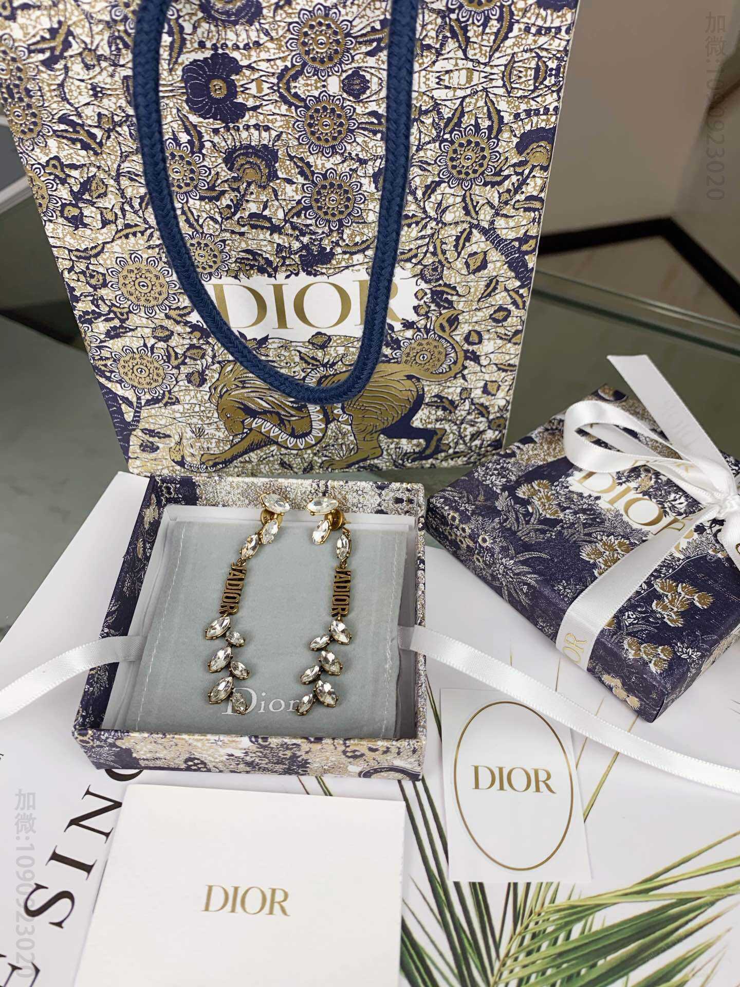 Dior迪奥 专柜新款 仿水晶复古金色金属覆层 J'ADIOR LAURIER 垂坠式耳环