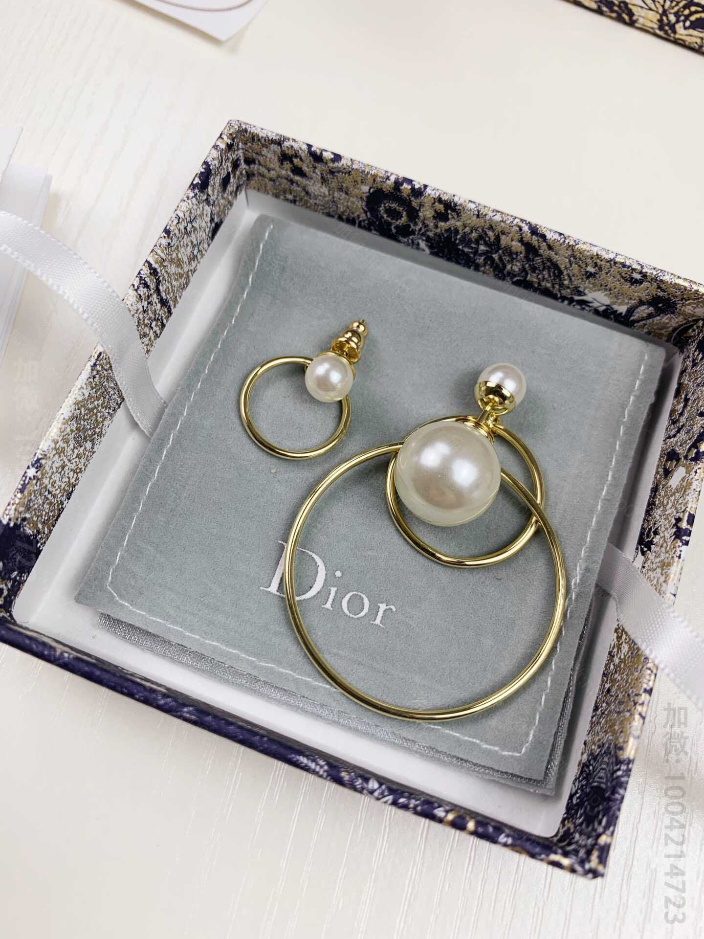 迪奥首饰 2023新款DIOR 单双环大小珍珠耳钉 耳环 迪奥耳环 