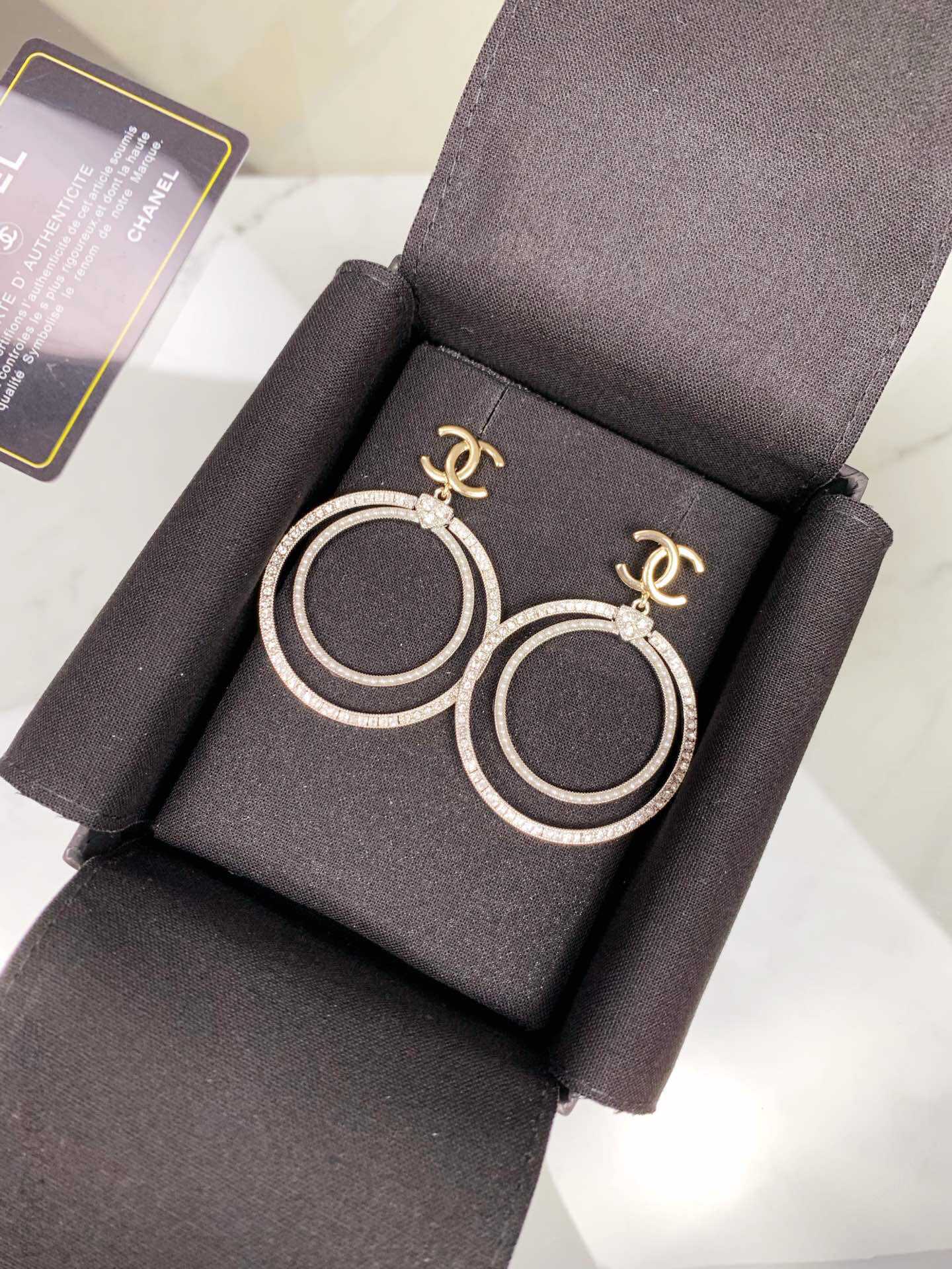 新品 CHANEL经典双C双圆满钻 耳环 耳钉