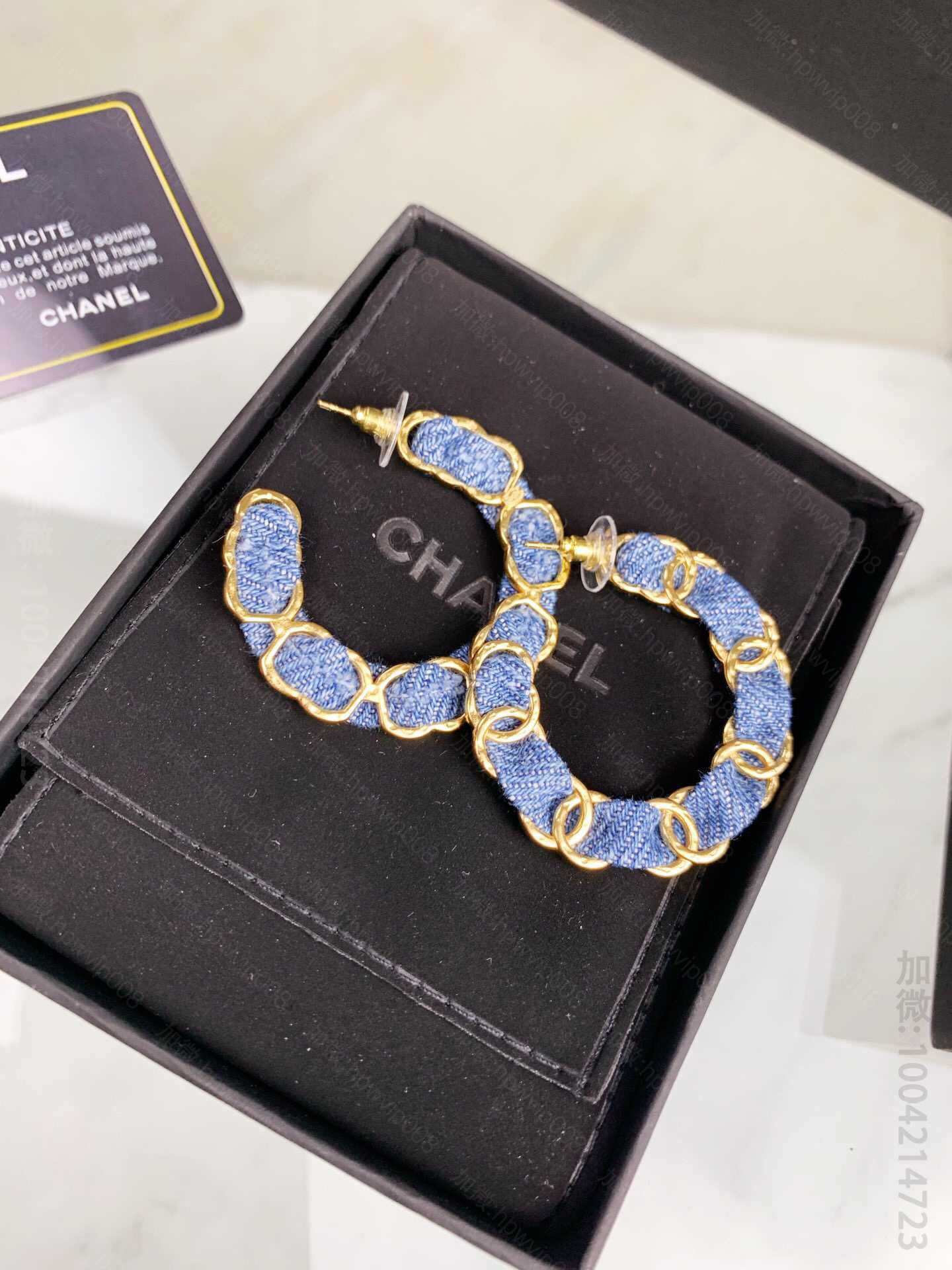 香奈儿饰品 C90500 新品 CHANEL经典牛仔布绳 耳环 耳钉 