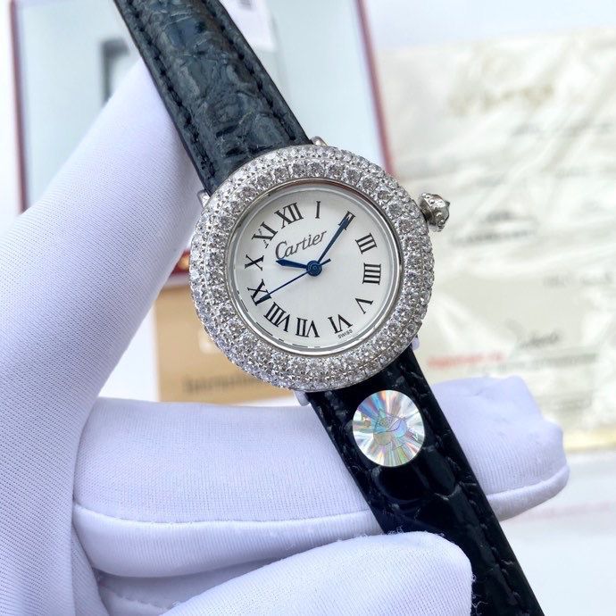 卡地亚Cartier进口机械融合了罗马数字18K镀白玫金表壳腕表