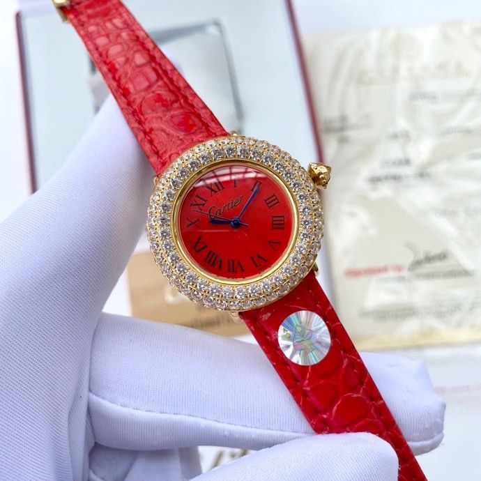 卡地亚Cartier进口机械融合了罗马数字18K镀白玫金表壳腕表