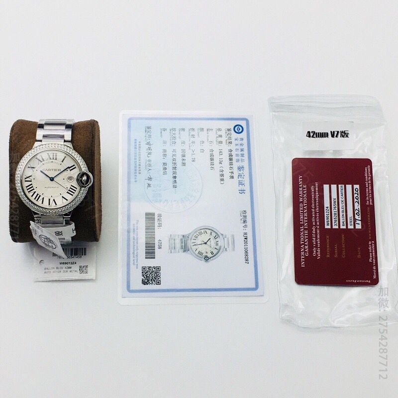 卡地亚蓝气球莫桑钻男款：42mm/2824雕花机械机芯腕表 原版卡地亚腕表网站 