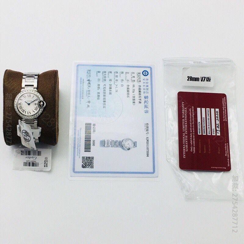 卡地亚蓝气球莫桑钻女款：28mm/057瑞士石英机芯腕表 原版卡地亚手表 