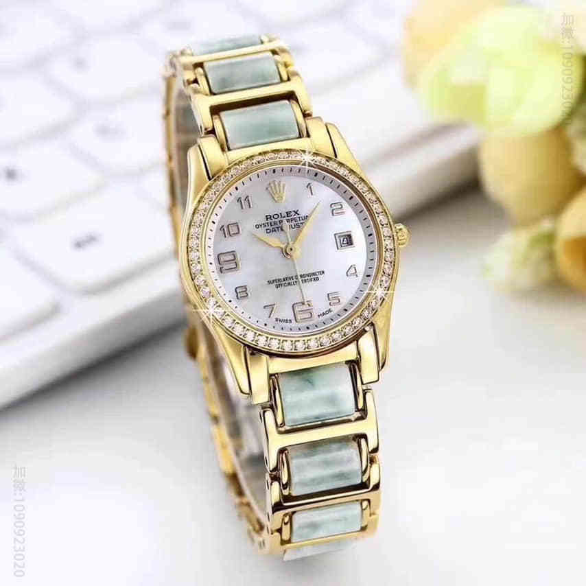 【新品】劳力士ROLEX（真玉）翡翠缅甸真玉蓝宝石水晶玻璃珍珠贝表面瑞士石英机芯腕表