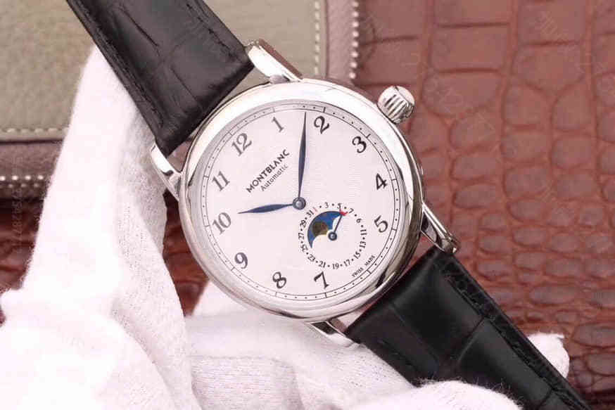 万宝龙Montblanc明星系列蓝宝石水晶银白色表盘黑色时标和数字刻度850℃淬火工艺蓝钢针腕表 万宝龙男款腕表 