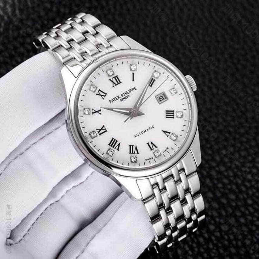 百达翡丽 PatekPhilippe 夜光搪瓷字面镶钻蓝宝石水晶玻璃高端白钢...