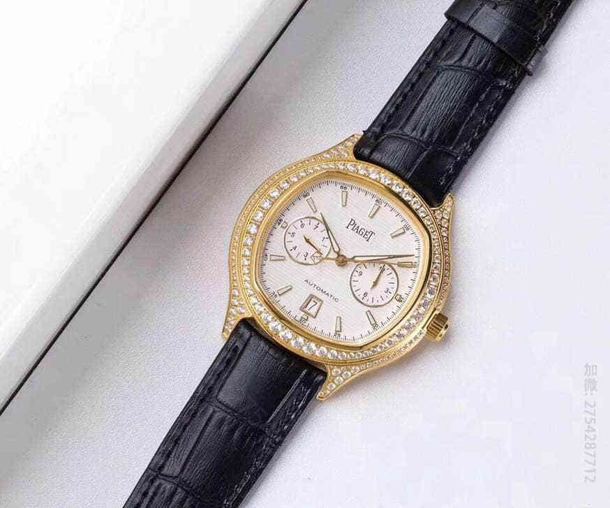 伯爵PIAGET 黑带GOA320系列夜光与施华洛世奇水晶钻原装按扣 高仿伯爵腕表商城 