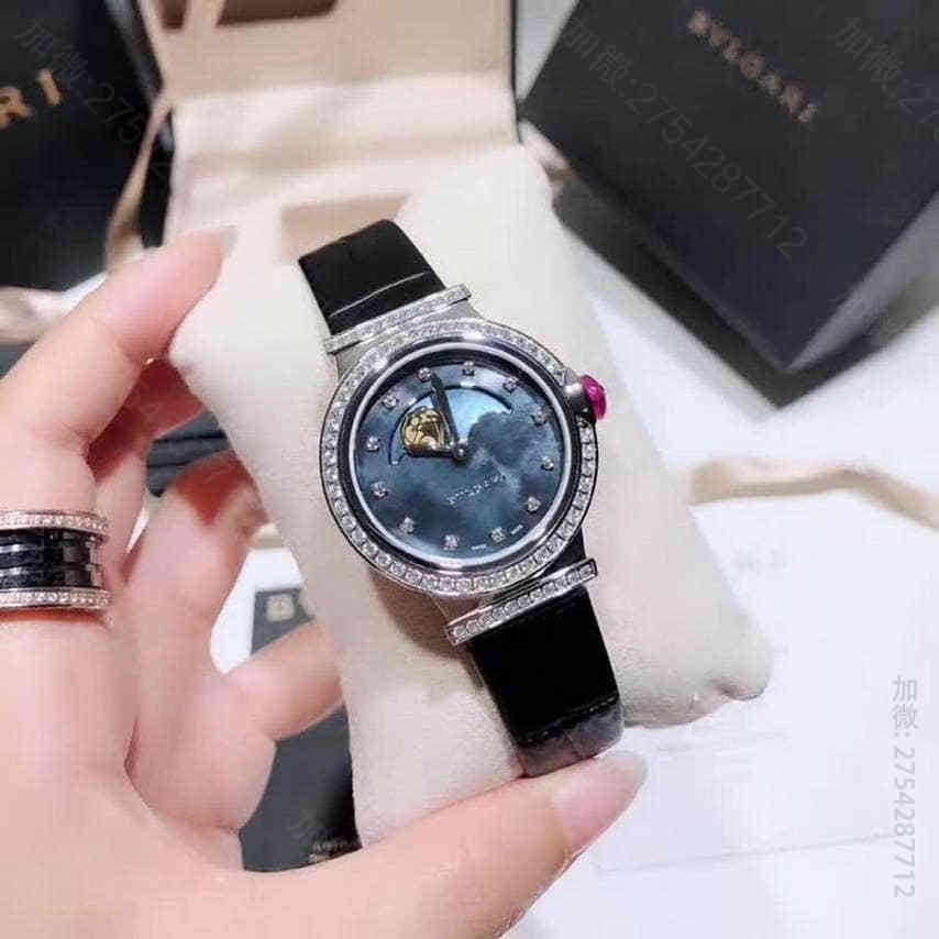 精品宝格丽女士手表 宝格丽-BVLGARILVCEA系列红水晶打造的表冠日月转换真功能珍珠母表盘女款腕表 宝格丽女士手表 