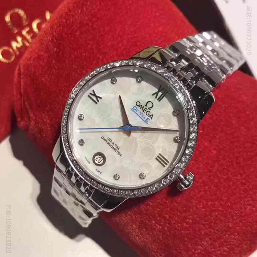 OMEGA-欧米茄蝶飞系列镶钻双拱蓝宝石玻璃镜面女表