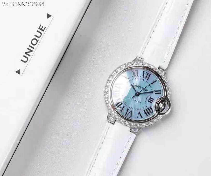 卡地亚Cartier原装进口机芯磨砂反光字面蓝宝石镜面淬火烧蓝钢指针女款腕表