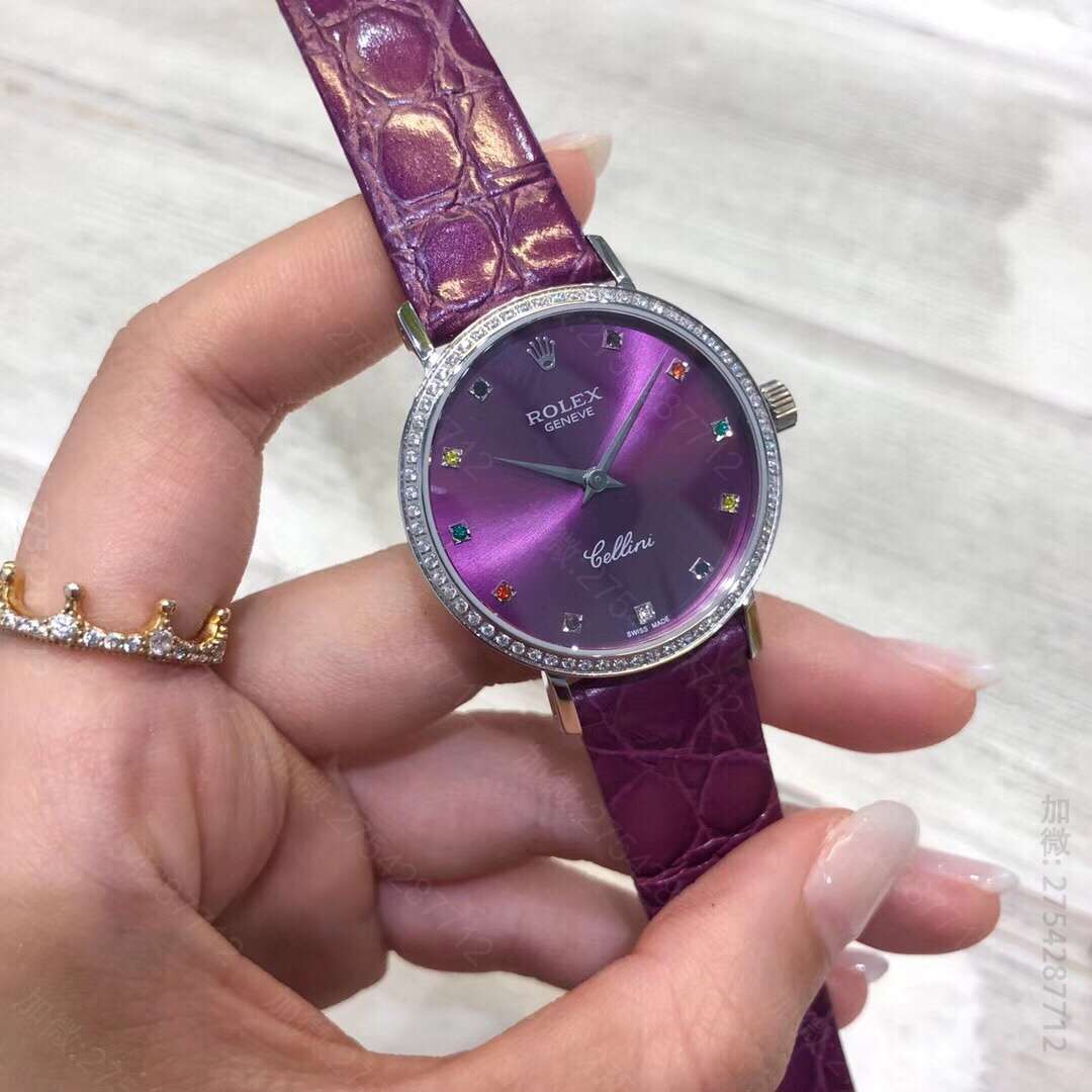 劳力士女士手表 ROLEX 劳力士2023新品切利尼女款紫色进口9015机芯高级腕表 复刻劳力士手表商城 