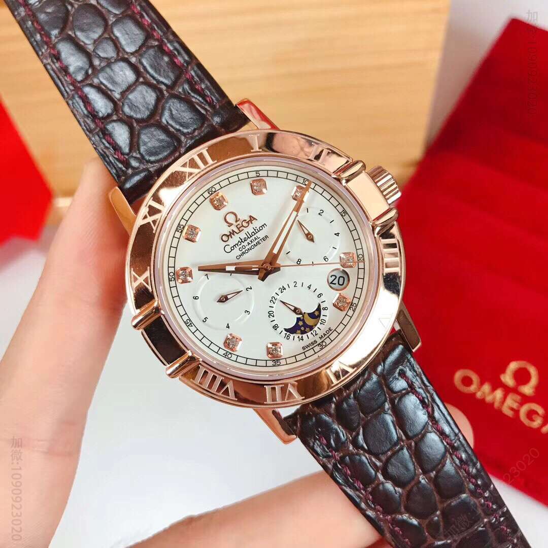 新品OMEGA 欧米茄双鹰星座系列日月星辰转盘原装9100多功能同轴机芯机械腕表