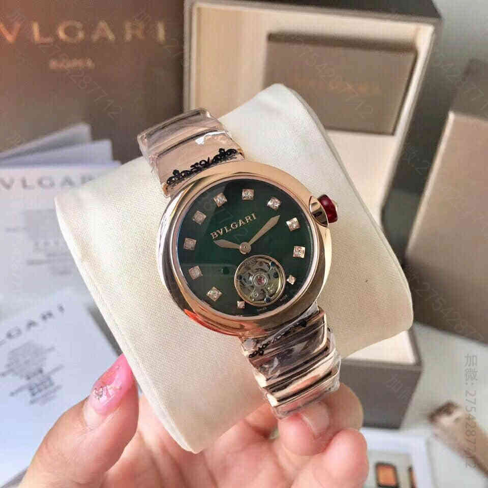 高仿宝格丽女士手表 BVLGAR宝格丽LVCEA系列翡翠绿飞轮表盘腕表 宝格丽女士手表 