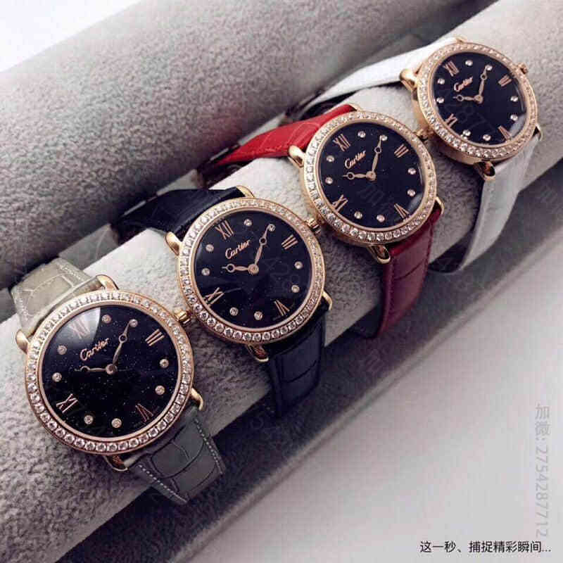 奢品卡地亚女款腕表 CARTIER-卡地亚进口瑞士石英机芯牛皮表带 腕表 奢品卡地亚腕表 