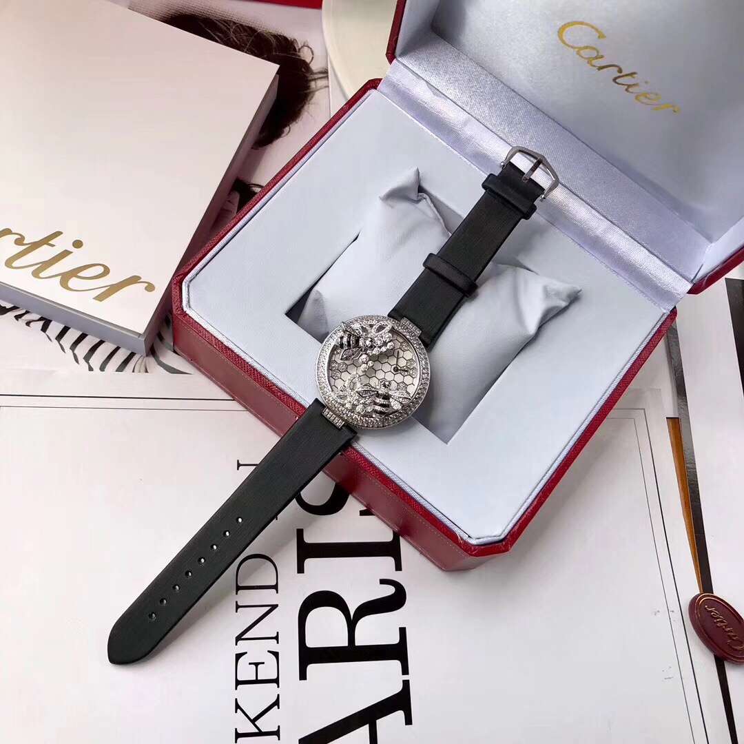 Cartier-卡地亚 创意宝石BESTIAIRE系列 HPI00480 珐琅 40毫米 石英机芯 女士腕表 黄金表盘 镶钻