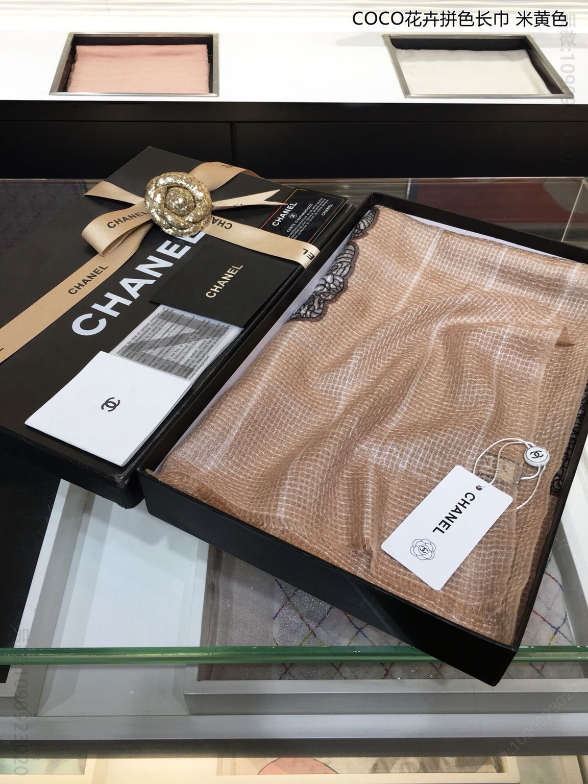 CHANEL香奈儿COCO花卉拼色100%顶级纯山羊绒围巾