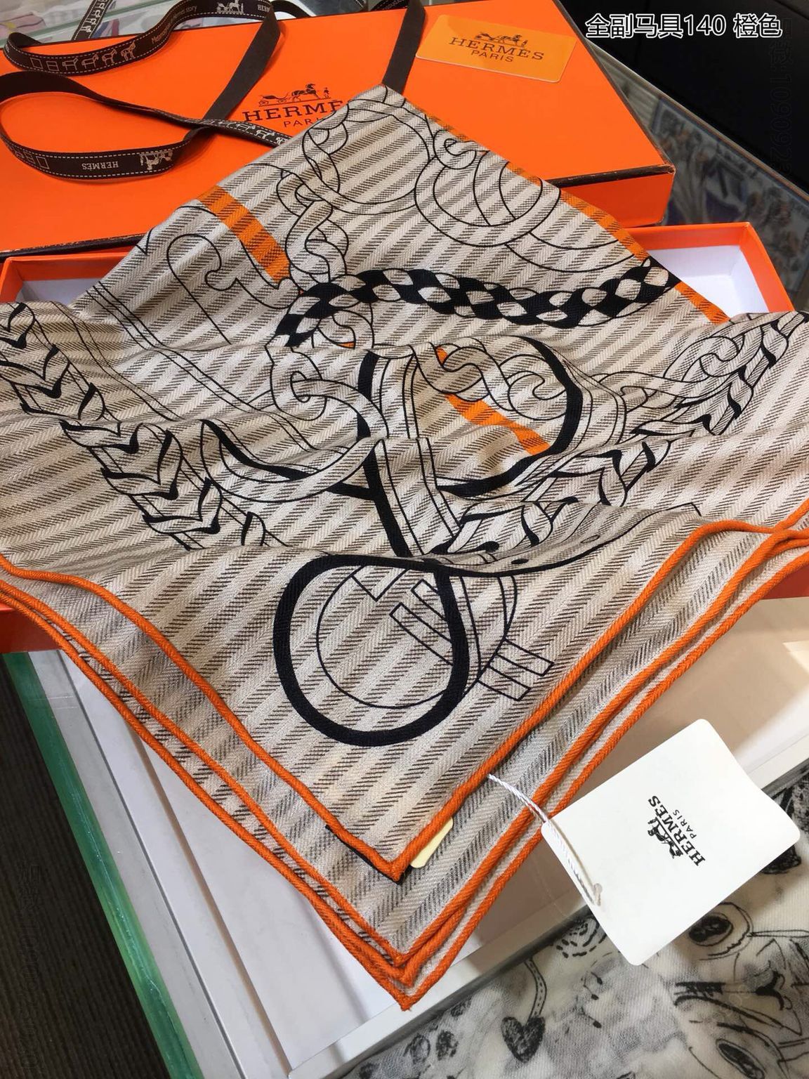Hermes爱马仕全副马具山羊绒真丝围巾