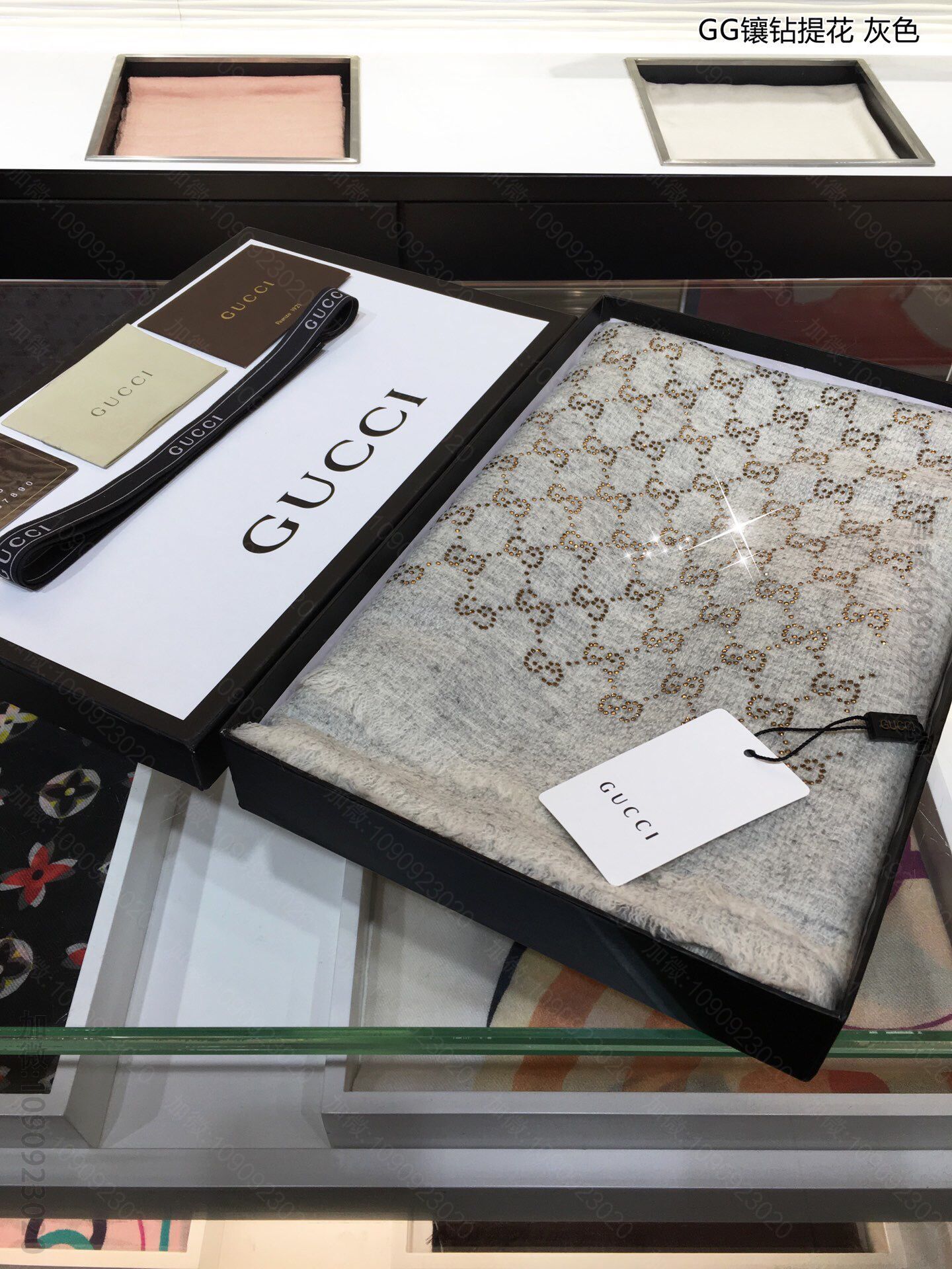 GUCCI古驰GG镶钻提花顶级山羊绒围巾