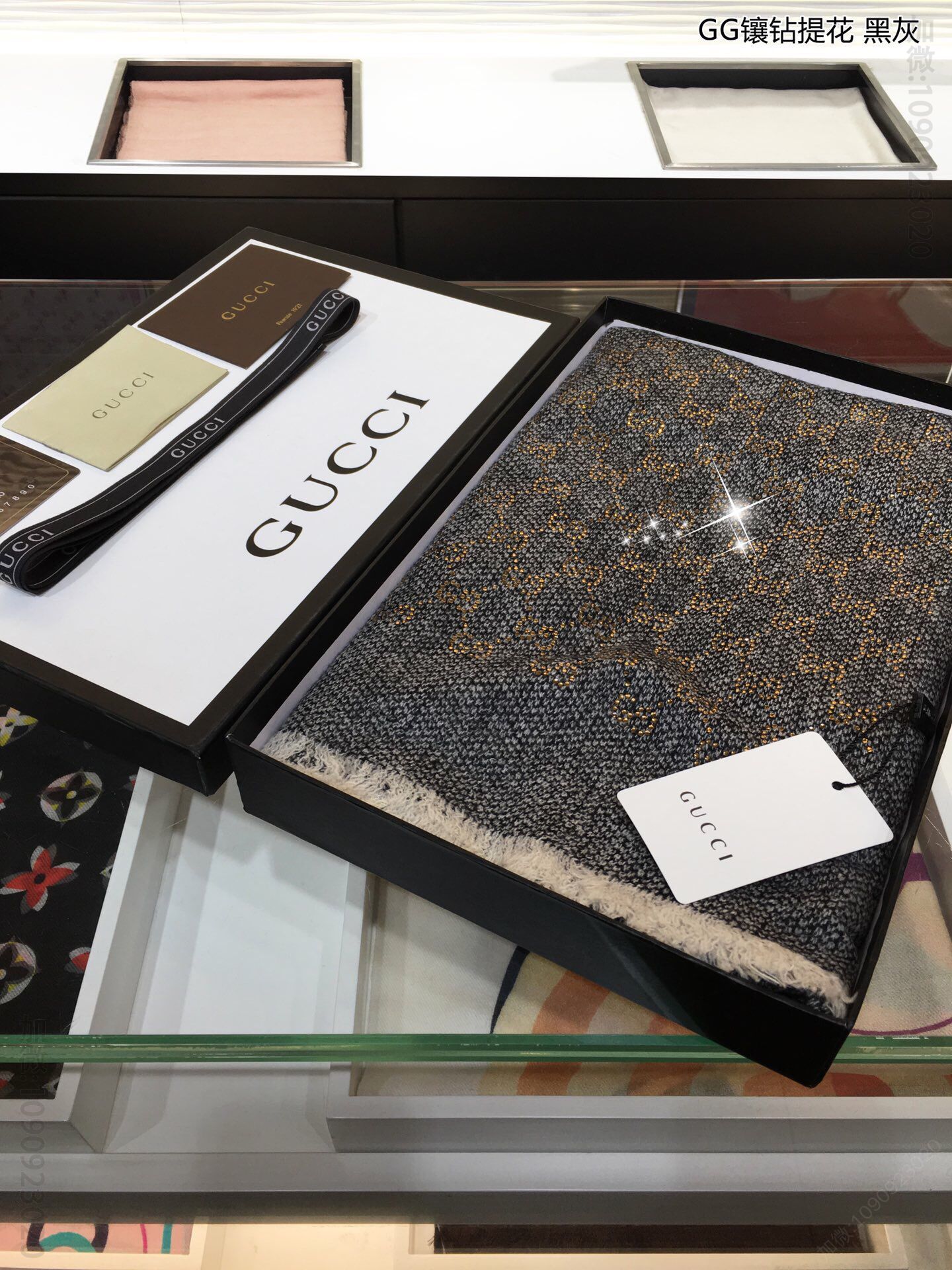 GUCCI古驰GG镶钻提花顶级山羊绒围巾