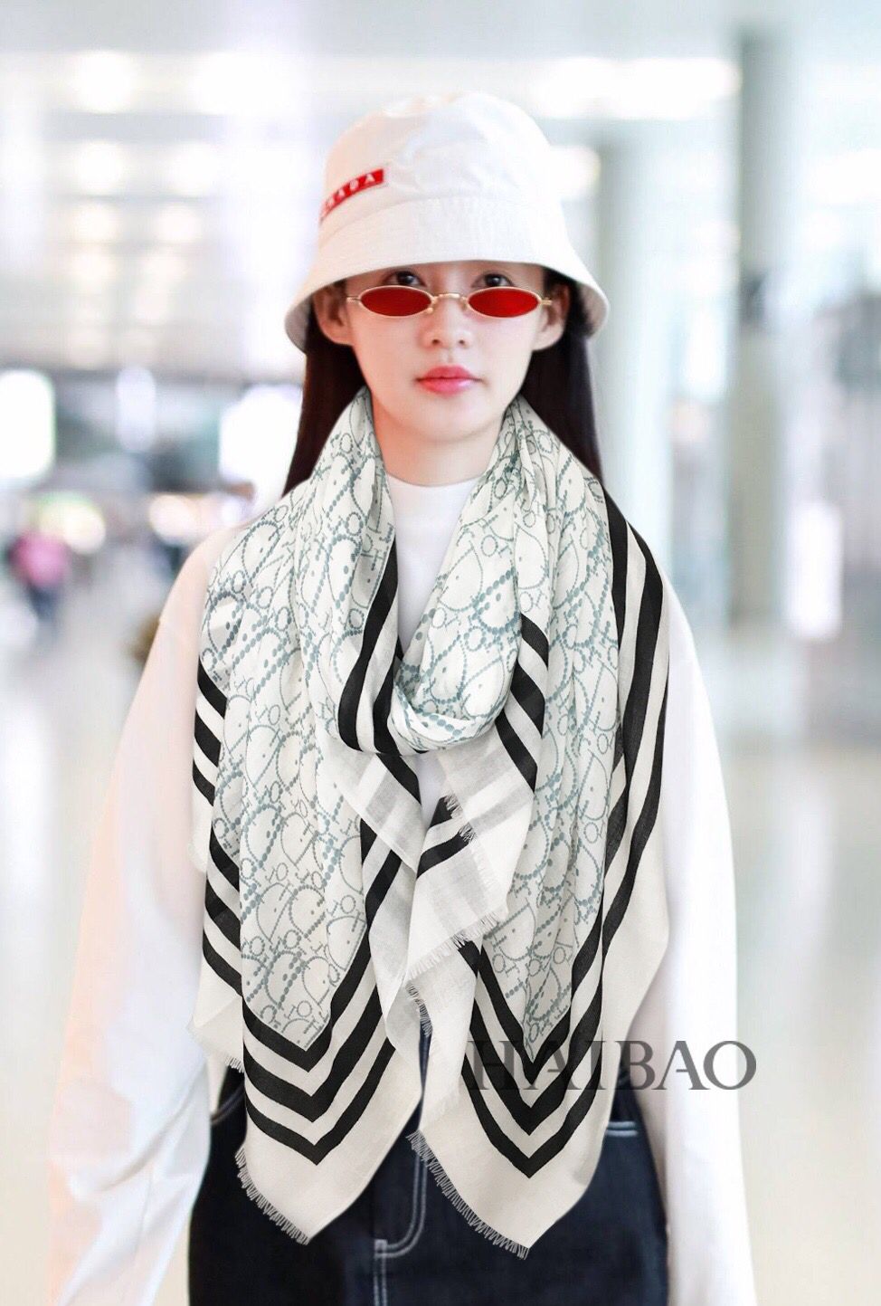Dior迪奥老花边条纹100%顶级纯羊绒围巾