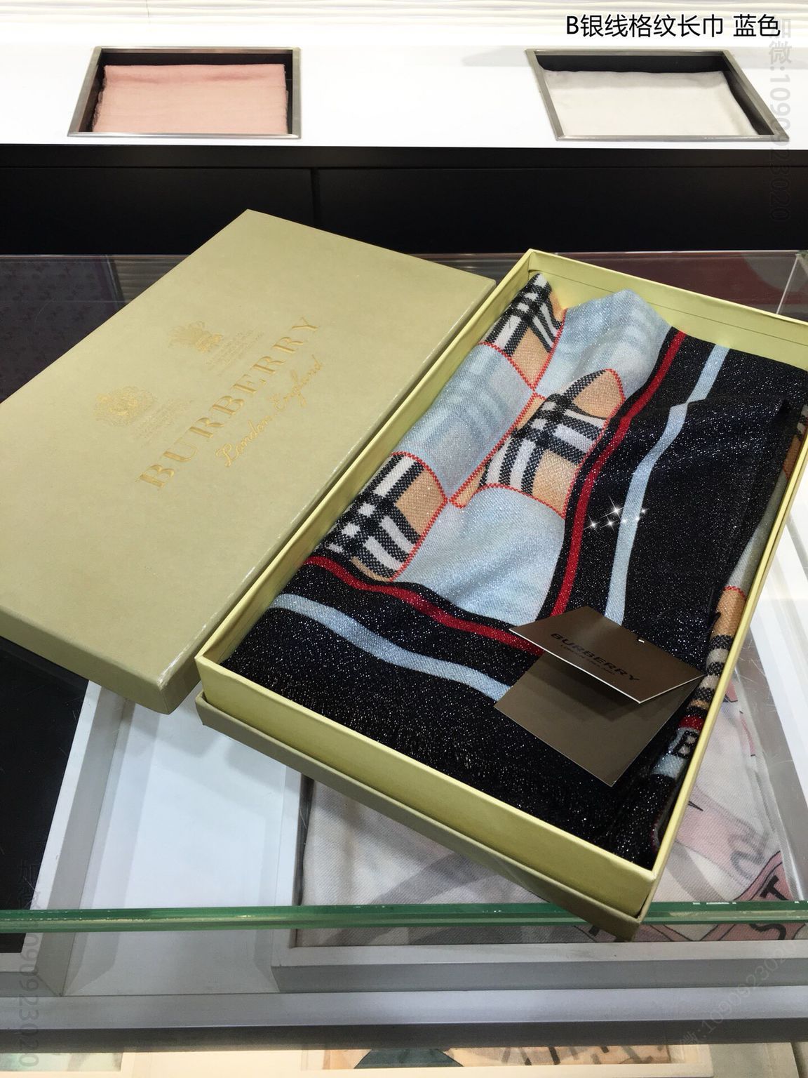 Burberry巴宝莉银线格纹100%顶级纯羊绒围巾
