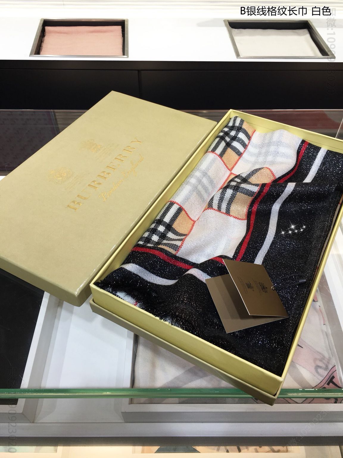 Burberry巴宝莉银线格纹100%顶级纯羊绒围巾