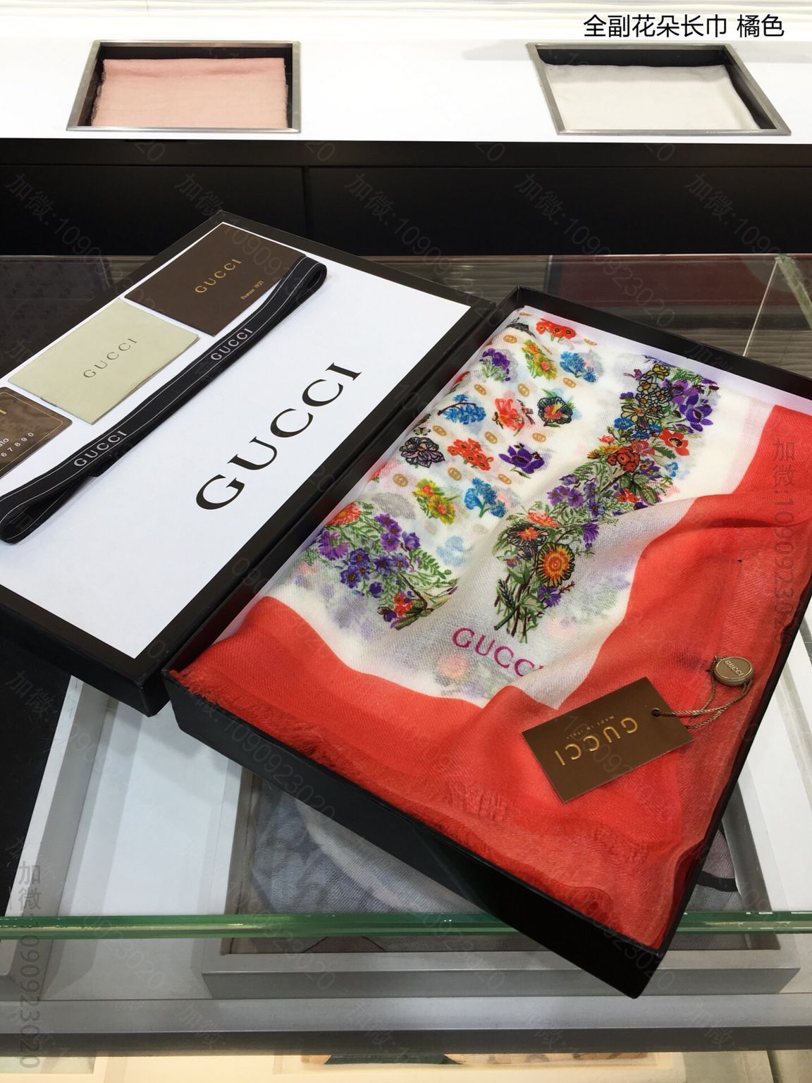 GUCCI古驰全副花朵100%顶级纯羊绒围巾