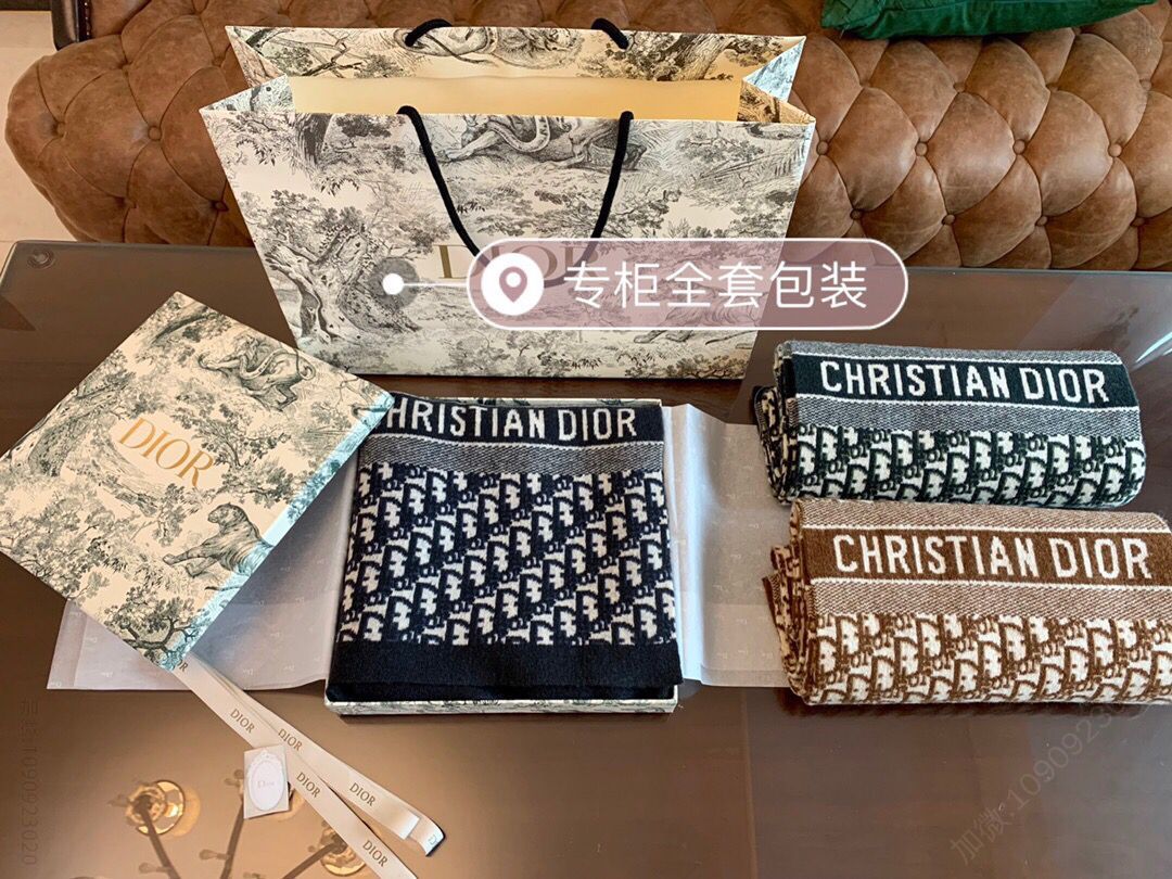 Dior迪奥Oblique咖色羊毛羊绒混纺围巾
