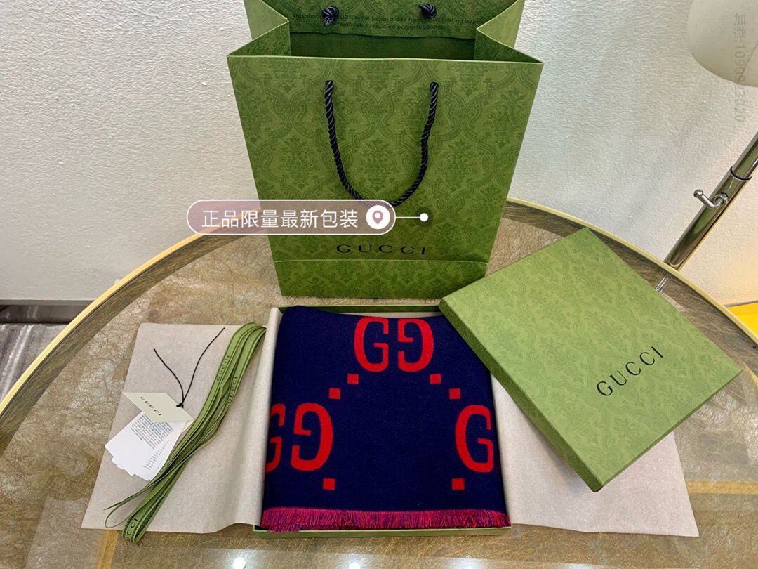 GUCCI古驰羊毛真丝混纺围巾