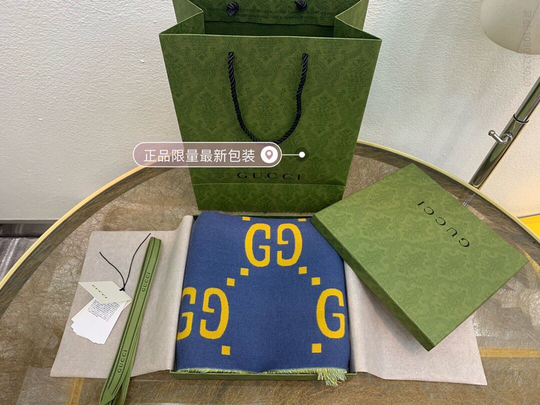GUCCI古驰羊毛真丝混纺围巾