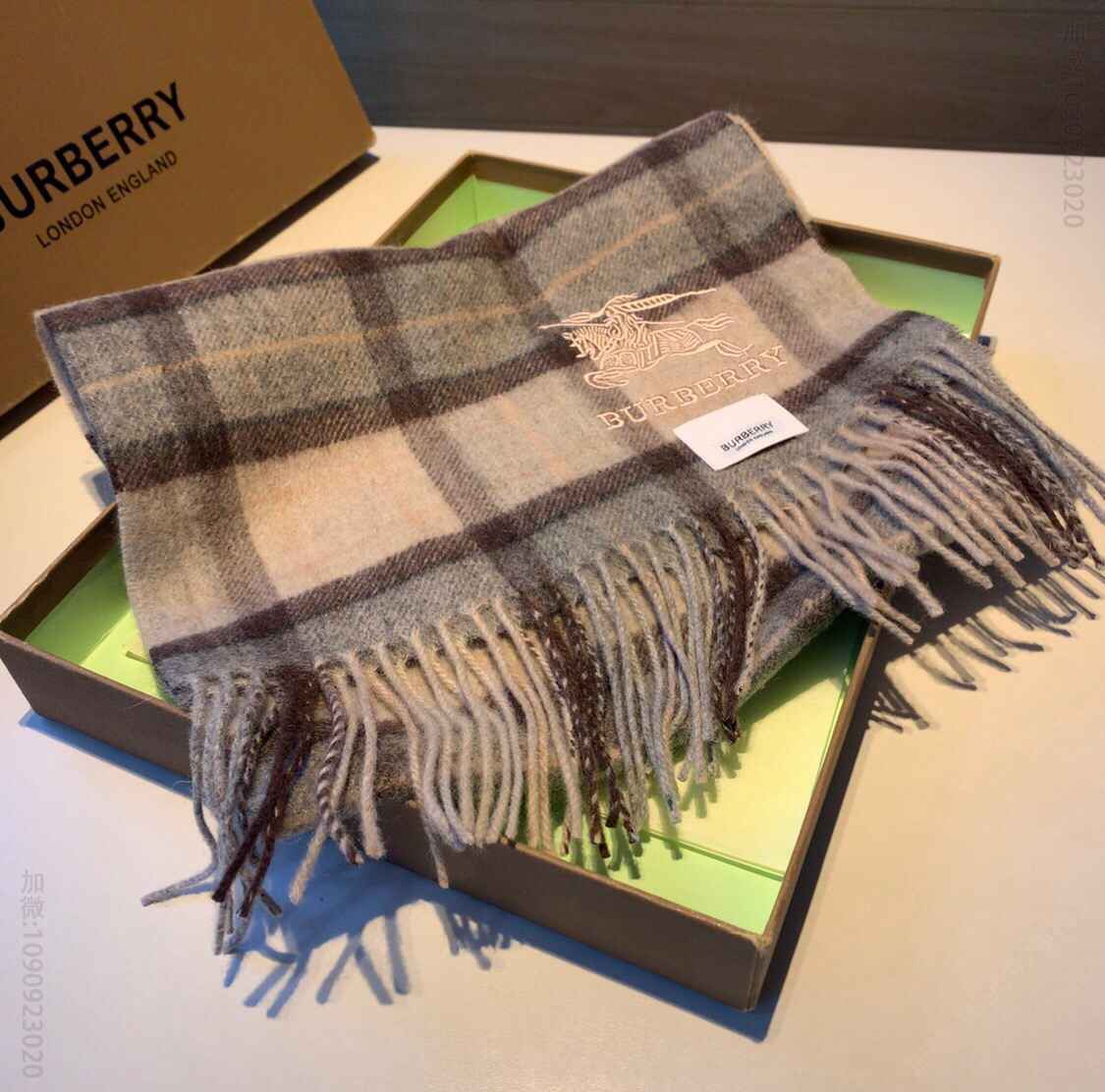 Burberry巴宝莉顶级双面深度水波纹纯羊绒男士围巾