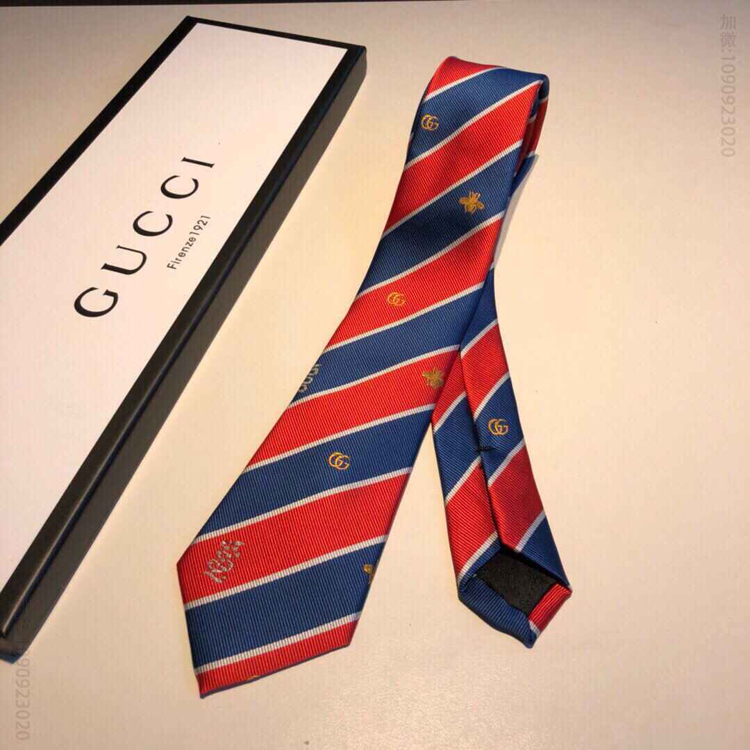 GUCCI古驰主题动物小蜜蜂100%顶级提花真丝领带