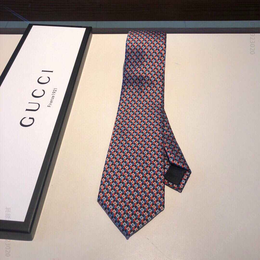 GUCCI古驰彩色印花几何图案真丝领带