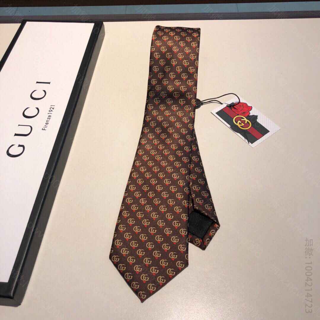GUCCI古驰红心+双 G 图案提花工艺真丝领带 古琦男士领带 