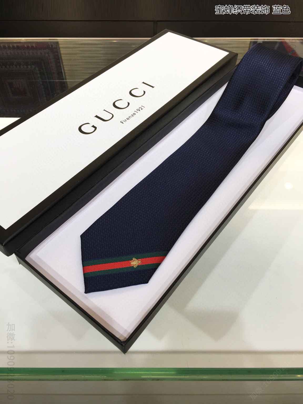 GUCCI古驰100%顶级提花真丝蜜蜂织带装饰领带