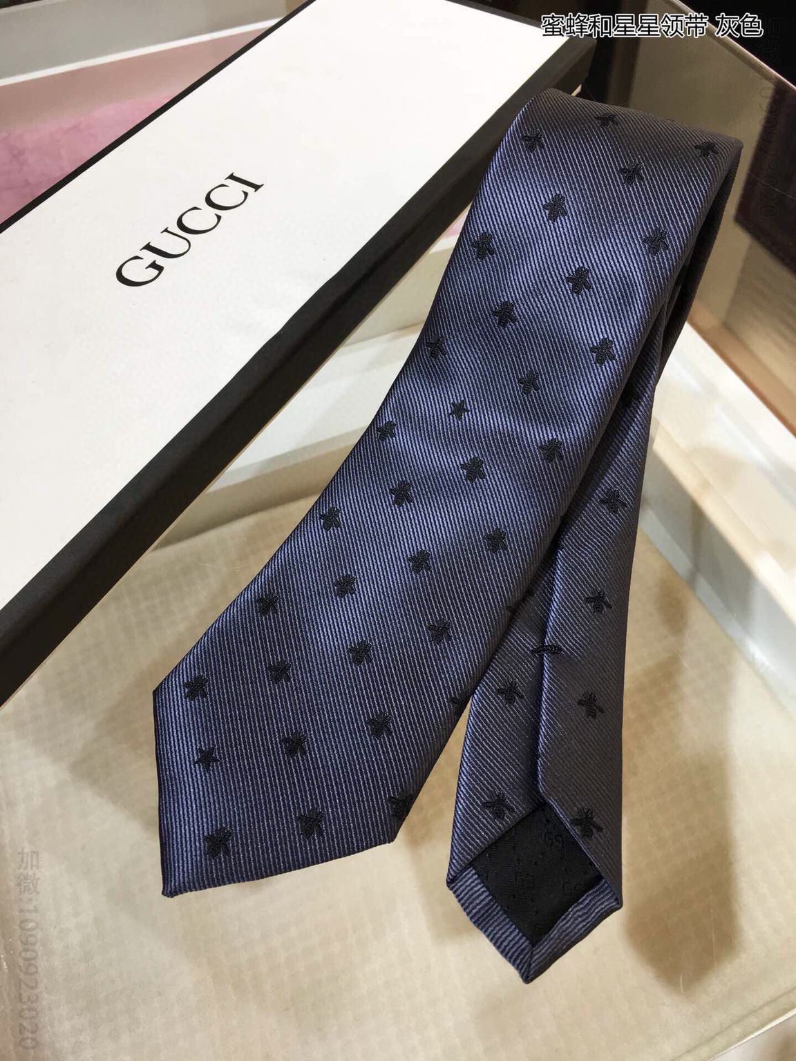 GUCCI古驰100%顶级提花真丝蜜蜂和星星领带