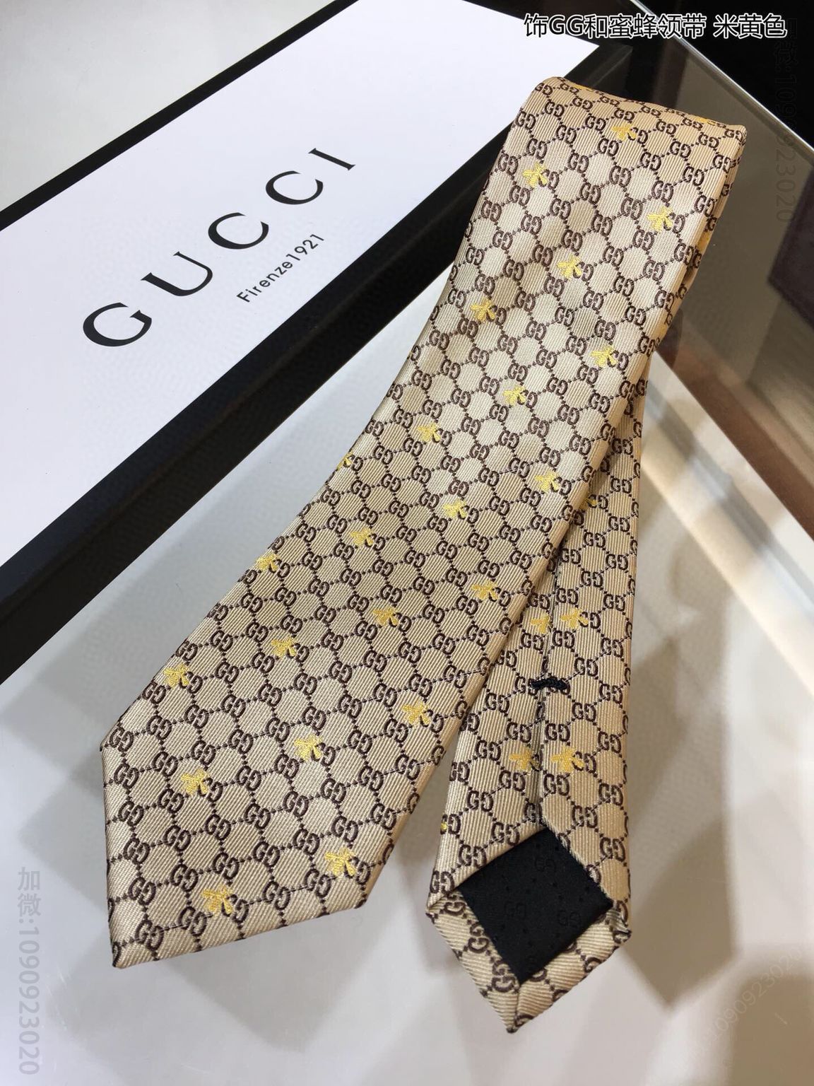 GUCCI古驰100%顶级提花真丝饰GG和蜜蜂领带