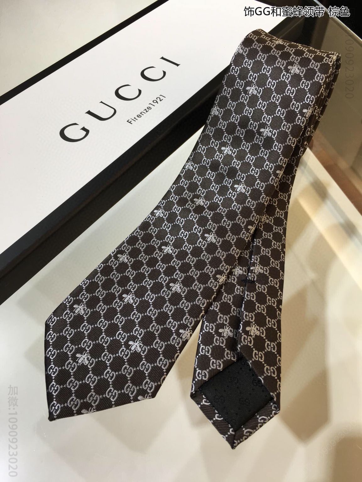 GUCCI古驰100%顶级提花真丝饰GG和蜜蜂领带
