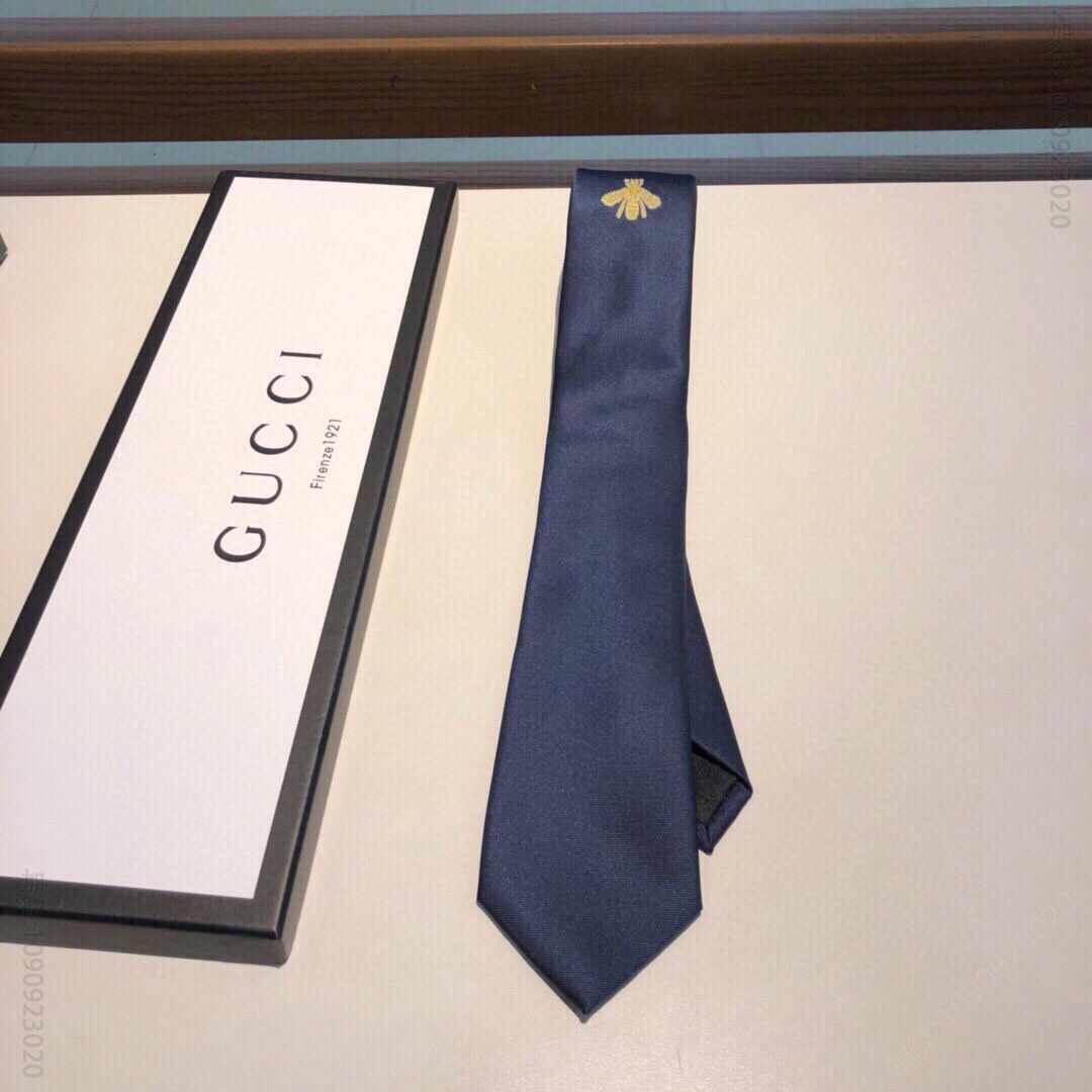 GUCCI古驰金色蜜蜂刺绣真丝领带