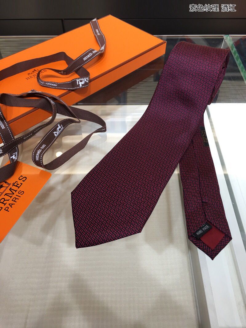 Hermes爱马仕100%顶级斜纹真丝素色纹理领带