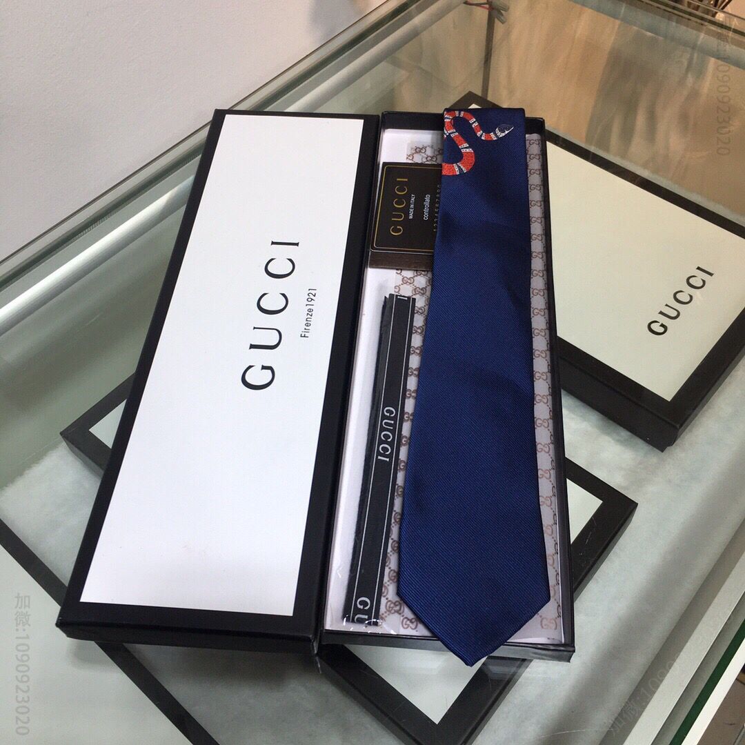 GUCCI古驰100%顶级提花真丝灵蛇男士领带