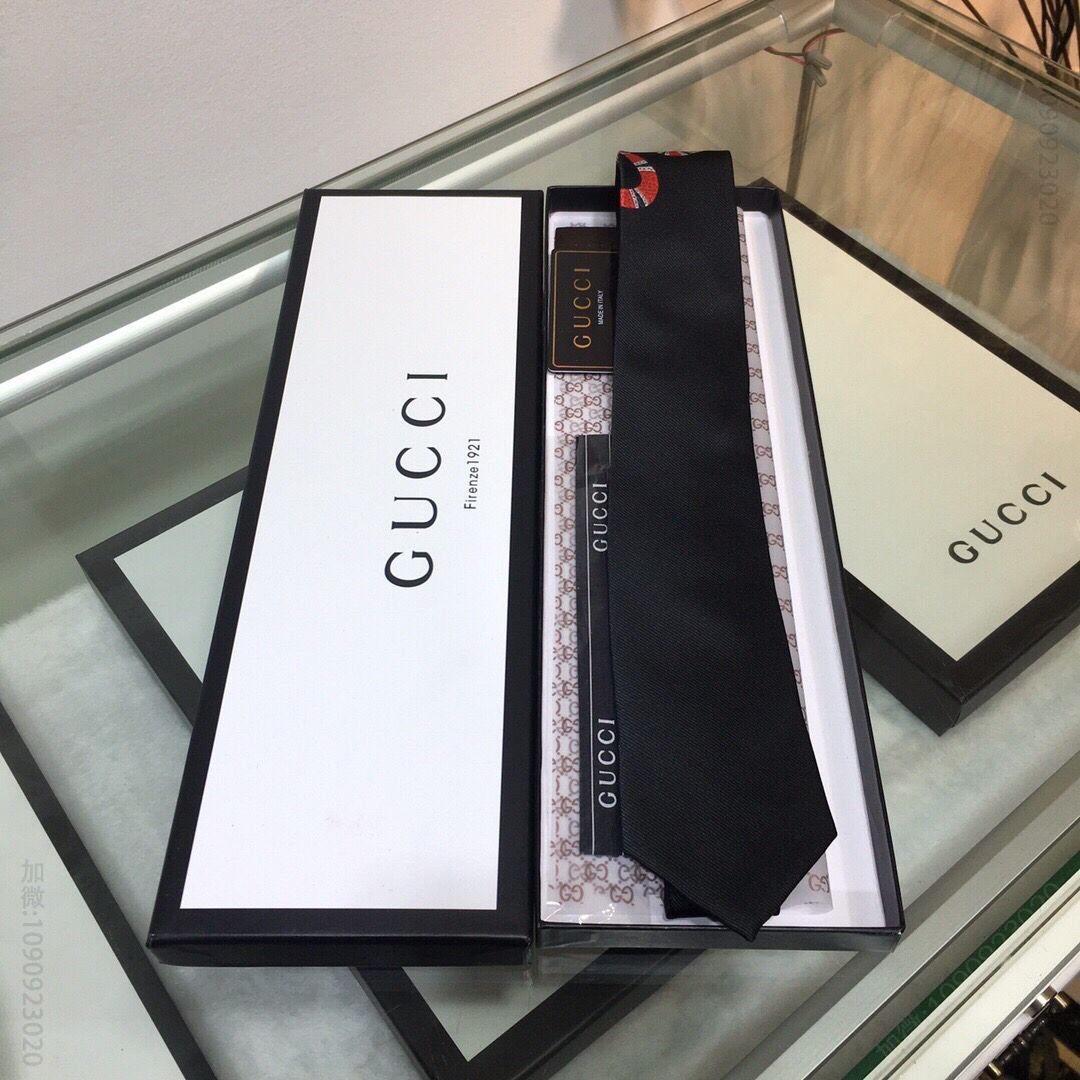 GUCCI古驰100%顶级提花真丝灵蛇男士领带