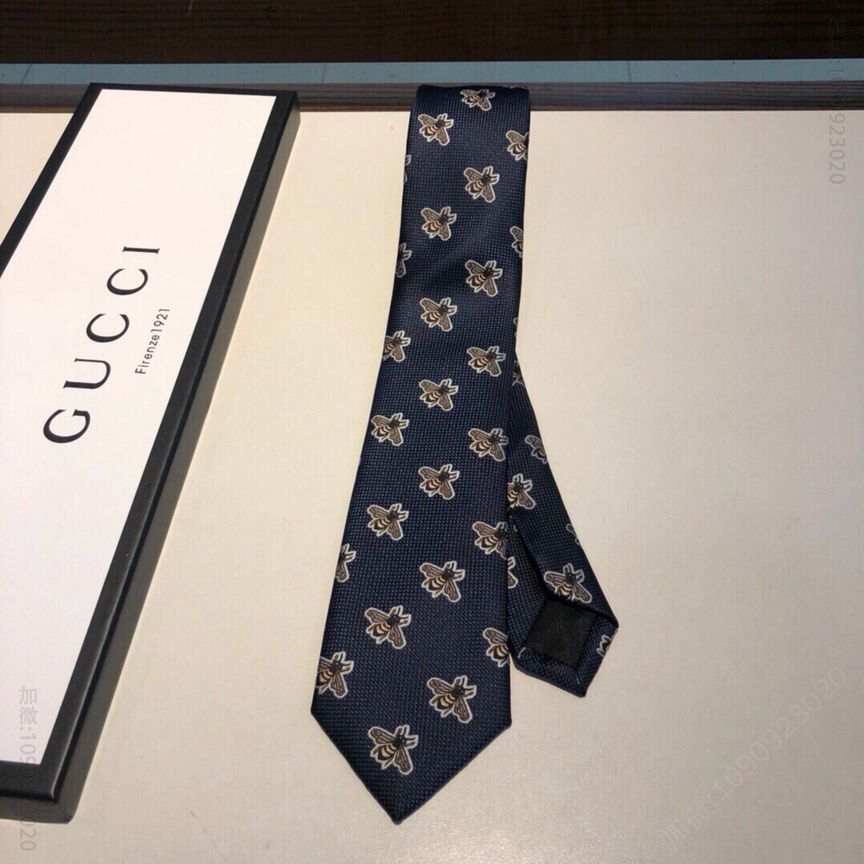 GUCCI古奇100%顶级提花真丝男士蜜蜂领带
