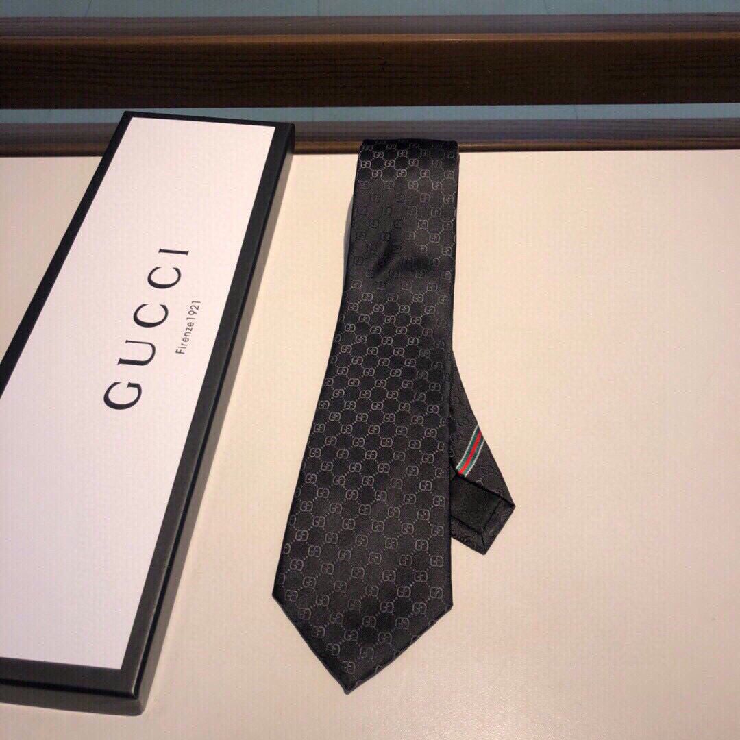 GUCCI古驰条纹织带GG标识真丝领带