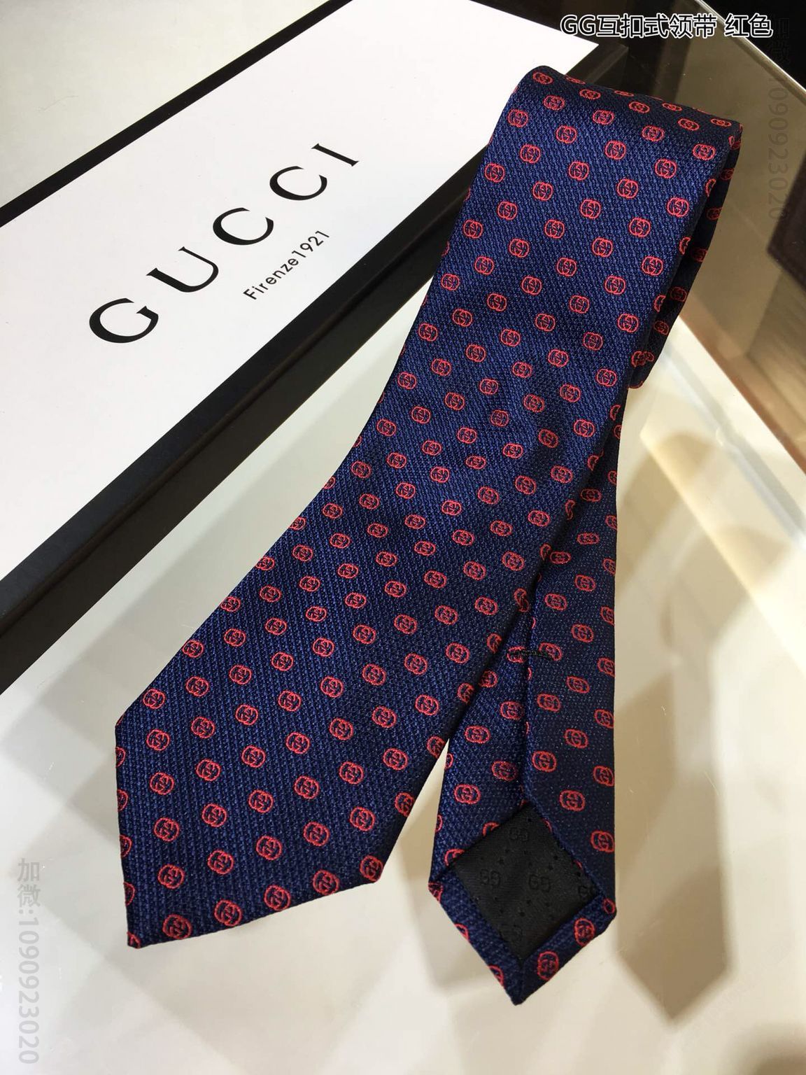 GUCCI古驰100%顶级提花真丝GG互扣式领带