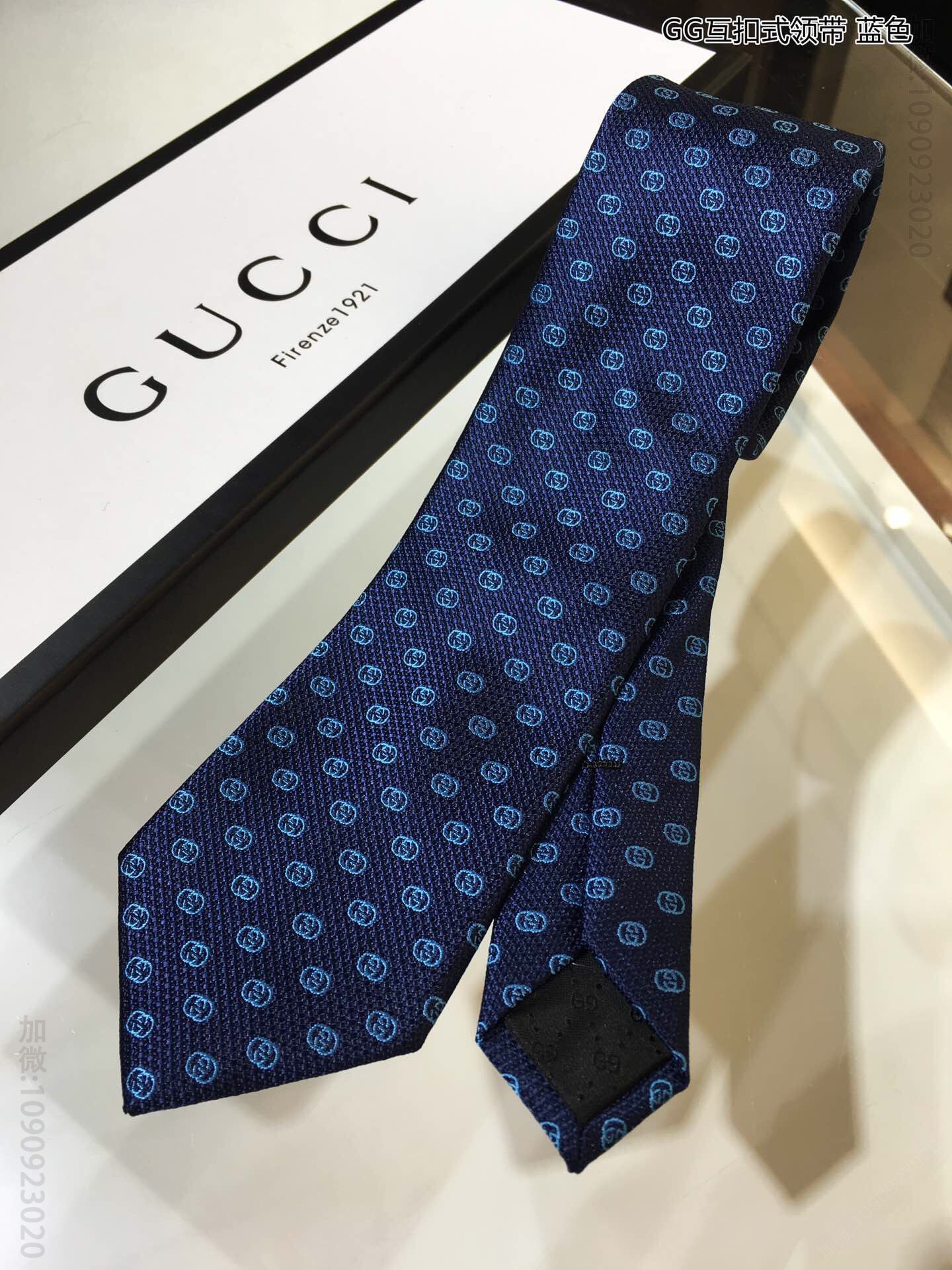 GUCCI古驰100%顶级提花真丝GG互扣式领带