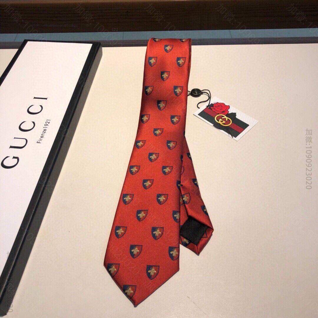GUCCI古驰蜜蜂徽章图案提花工艺真丝领带