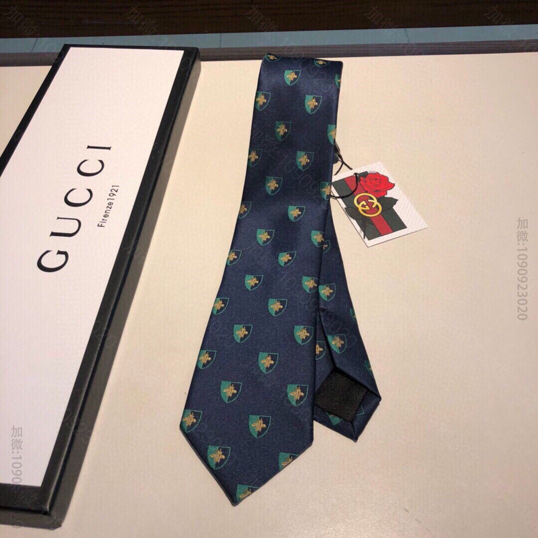 GUCCI古驰蜜蜂徽章图案提花工艺真丝领带